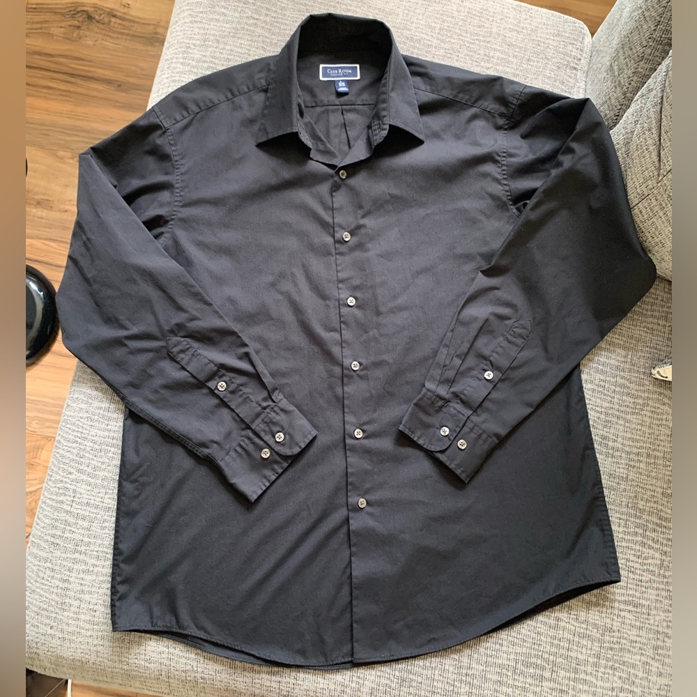 Black Long Sleeve Regular Fit Button Up Shirt by Club Room Size L